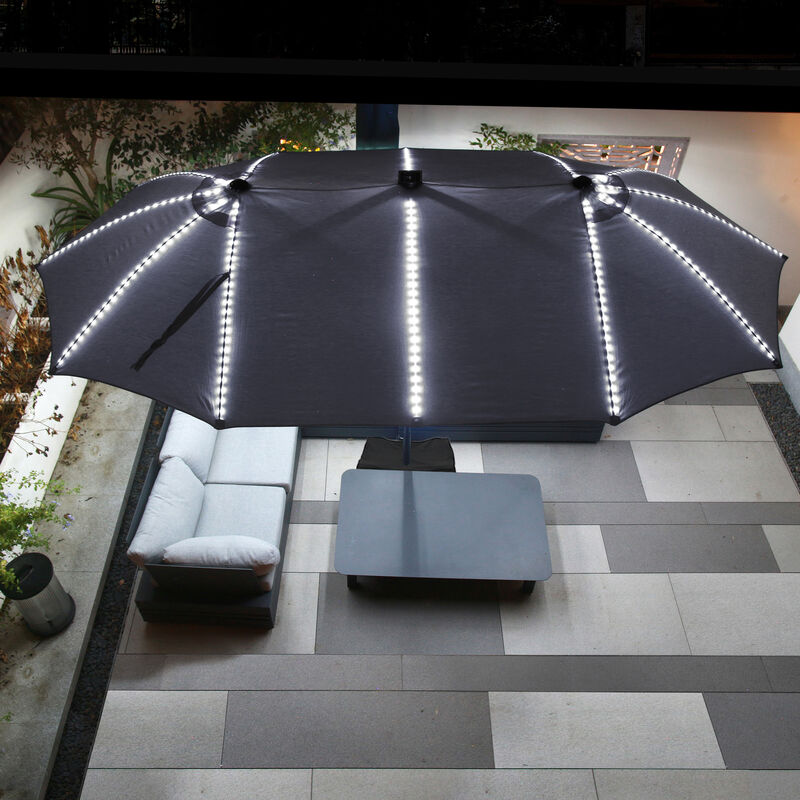 MONDAWE 15ft Twin Double-Sided Solar LED Patio Market Umbrella with Included Base Stand