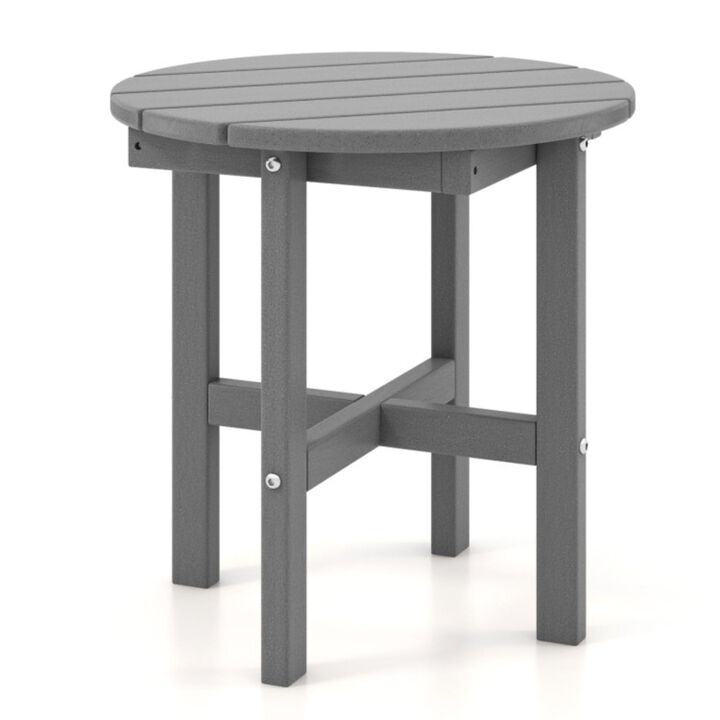 Hivvago 18 Inch Adirondack Round Side Table with Cross Base and Slatted Surface-Gray