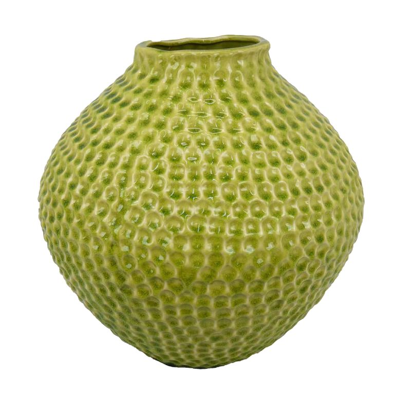 Evans Accent Vase, Embossed Textured Surface, Green Ceramic 14 Inch - Benzara