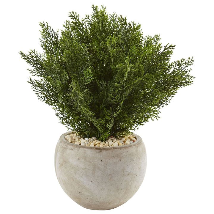 Nearly Natural 2-ft Cedar in Sand Colored Bowl (Indoor/Outdoor)