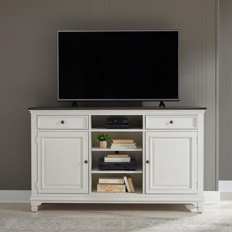 Liberty Furniture Allyson Park 68 Inch Highboy TV Console in Wirebrushed White w/ Charcoal Top image number 5