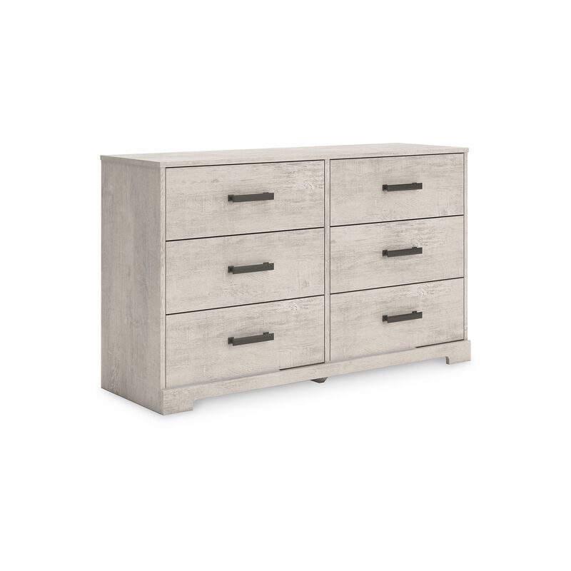 Shawn Wide Dresser, 6 Drawers, Black Handles, Light Gray Wood, 59 Inch - Benzara
