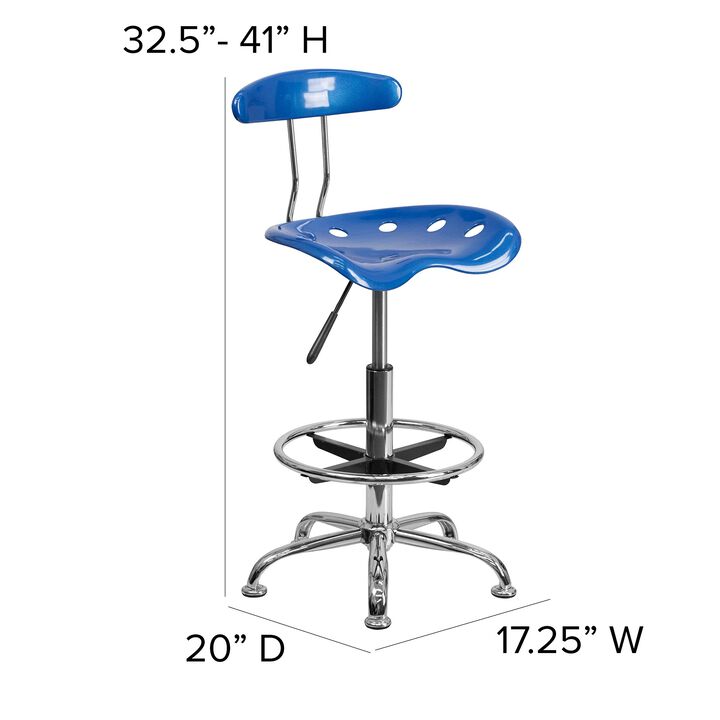 Flash Furniture Bradley Vibrant Bright Blue and Chrome Drafting Stool with Tractor Seat