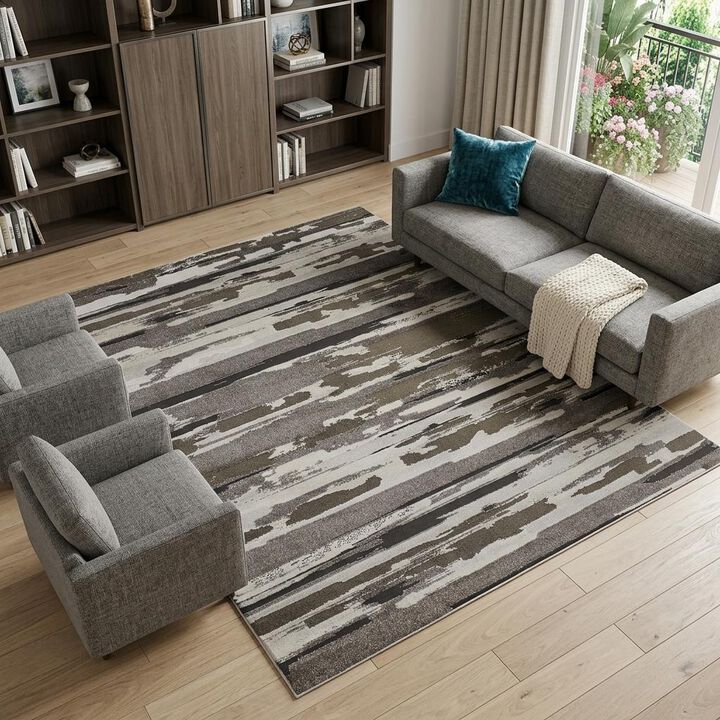 HomeRoots 8' X 10' Gray Ivory And Brown Abstract Distressed Area Rug
