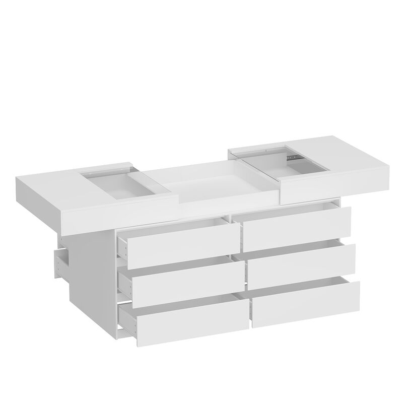 FUFU&GAGA 91.1" Modern Dresser and Vanity Combo with Spacious Storage Drawers, (91.1" W x 31.5" D x 35.8" H),White