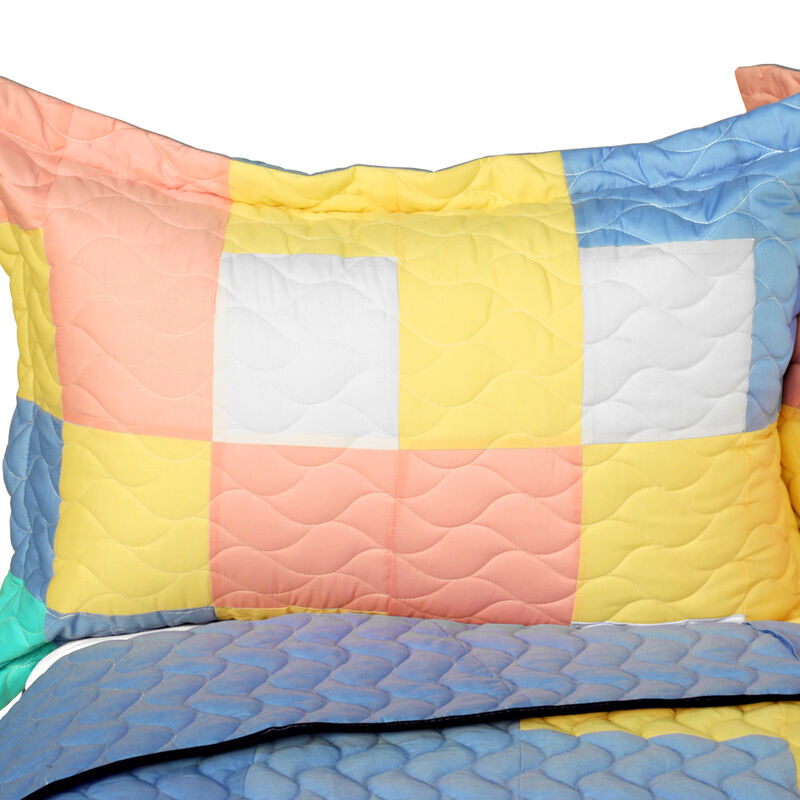 Queen Size 3-Piece Vermicelli Quilted Patchwork Quilt Set with Matching Shams image number 2