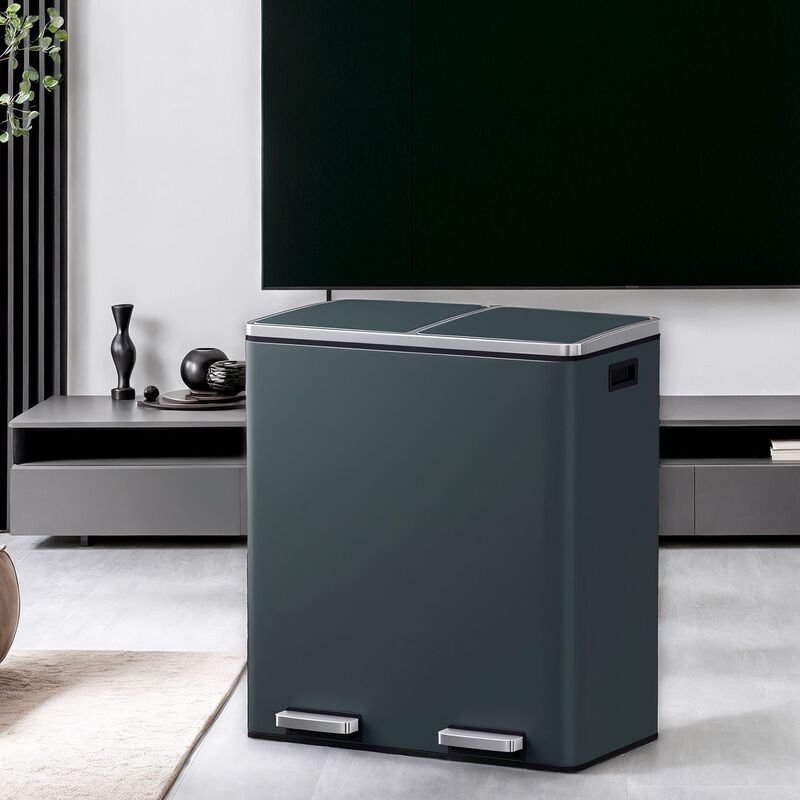Dual Section Kitchen Trash Can with Airtight Hinged Lid System image number 1