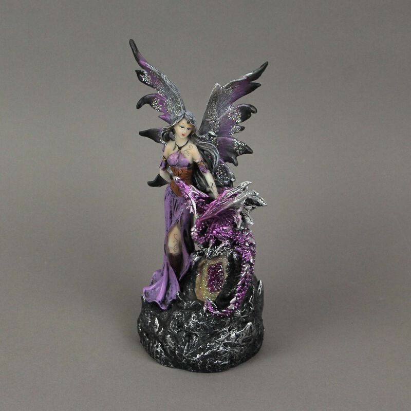 Amethyst Purple Fairy And Dragon LED Lighted Geode Statue image number 3