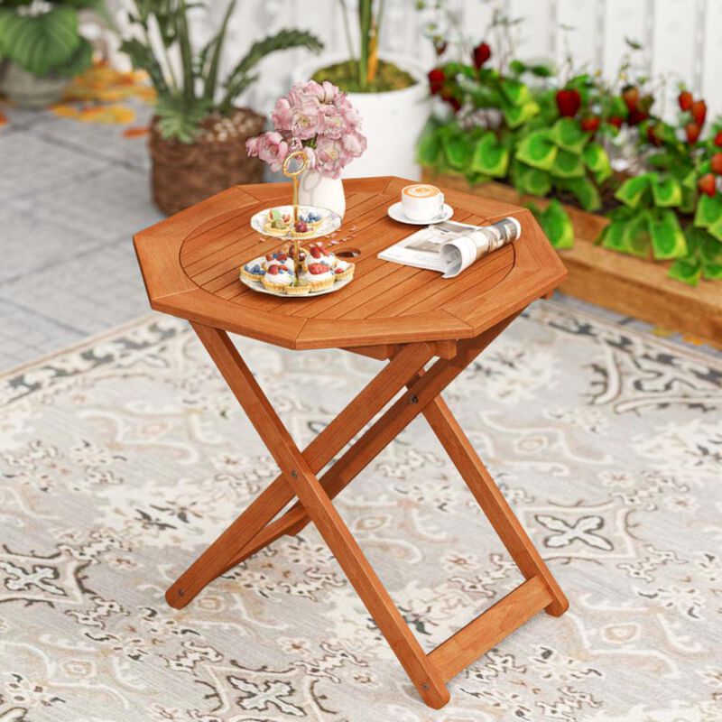 Hivvago Octagon Folding Patio Table with 2 Inches Umbrella Hole