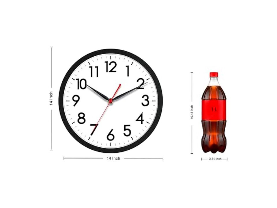 Classic Black Wall Clock 14 Inch Silent Non Ticking Modern Battery Operated