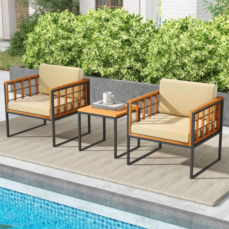 Hivvago 3 Pieces Patio Chair Set Acacia Wood Outdoor Sofa Set with Soft Cushions