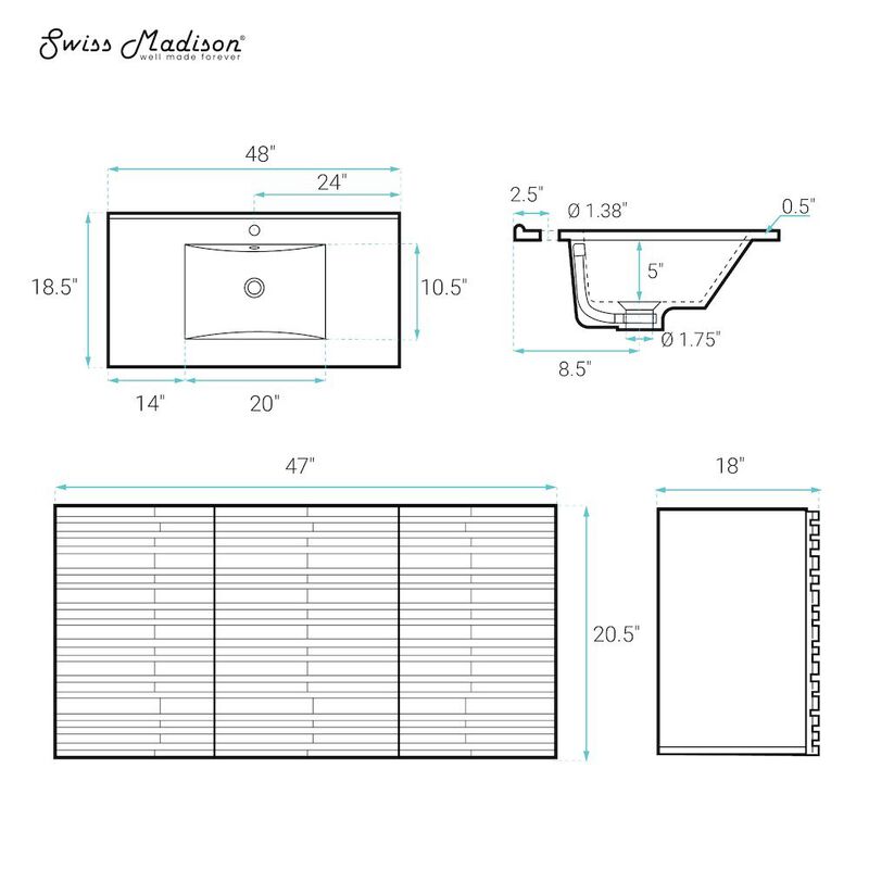 Cascade 48" Wall-Mounted Bathroom Vanity in Black Oak with Double Basin Sink Top image number 4