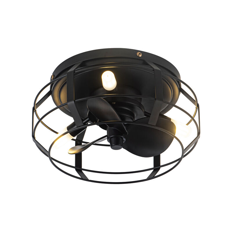 12.2 in. Matte Black Caged Propeller Ceiling Fan with Light and Remote