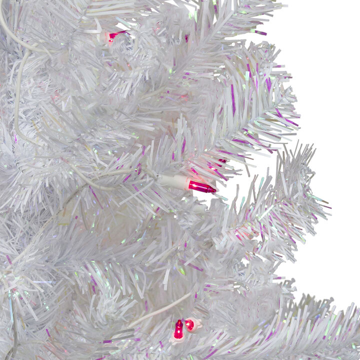 4 Pre-lit White Iridescent Pine Artificial Christmas Tree - Pink Lights