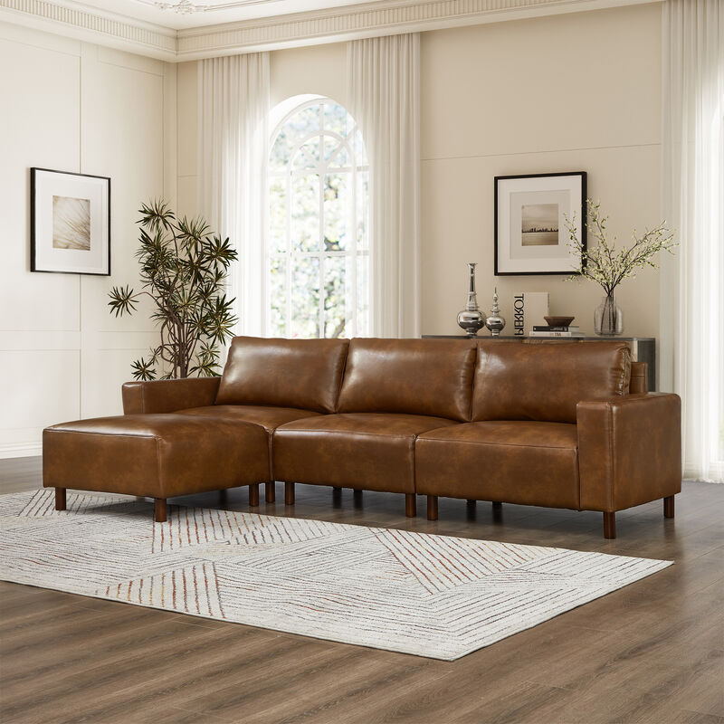 Venund Mid‑Century Modern Breathable Faux‑Leather Sectional Sofa image number 2