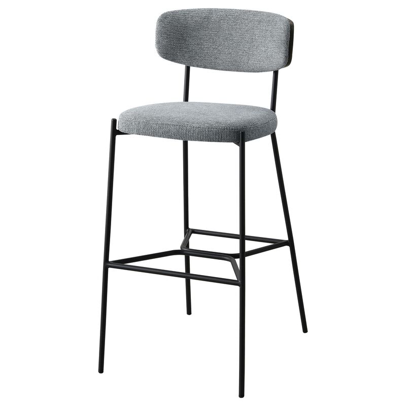 Ellina Pub Height Bar Chair Set of 2, Gray Fabric, Black Metal 30 Inch - Benzara