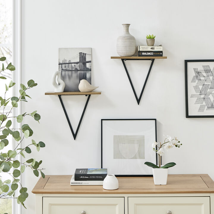 Contemporary Decorative Triangle Accent Metal Frame Wall Shelf - Reversible Configuration