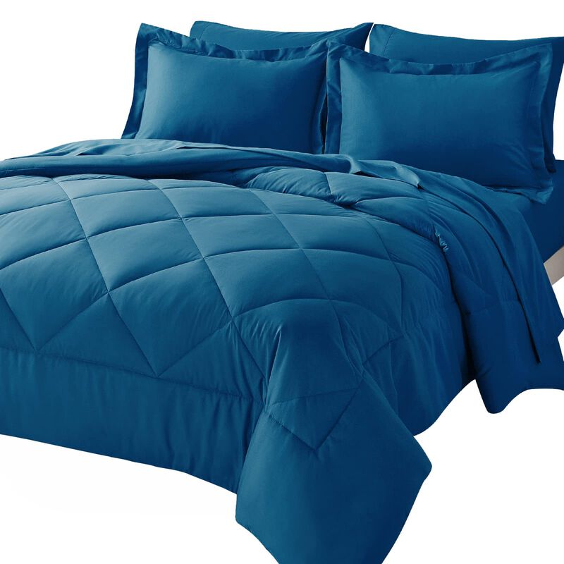 CozyLux Queen Bed in a Bag 7-Pieces Comforter Sets with Comforter and Sheets Teal All Season Bedding Sets with Comforter, Pillow