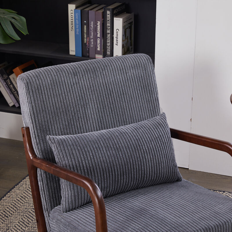 Mid-Century Modern Accent Chair with Pillow, Upholstered Lounge Chair with Solid Wood Frame and Armrests for Living Room Bedroom Reading Nook image number 3