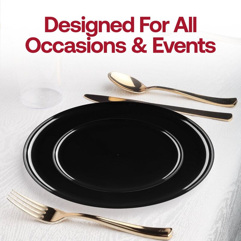 Black Flat Round Plastic Dinnerware Value Set (40 Sets) image number 7