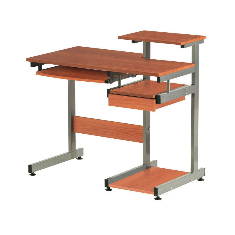 HomeRoots 38" Oak and Silver Wood and Steel Sled Computer Desk image number 3
