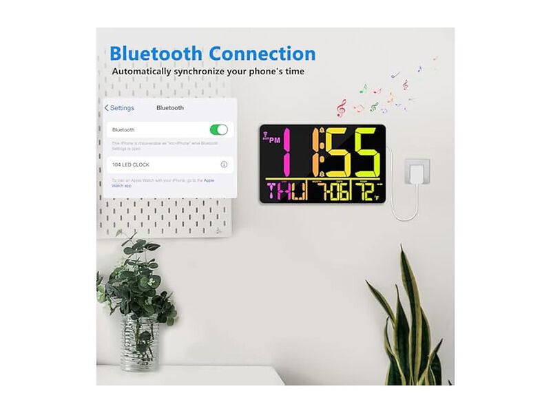 Bluetooth Auto Sync Digital Alarm Remote Wall Clock 13 Inch Living Room Decor image number 2