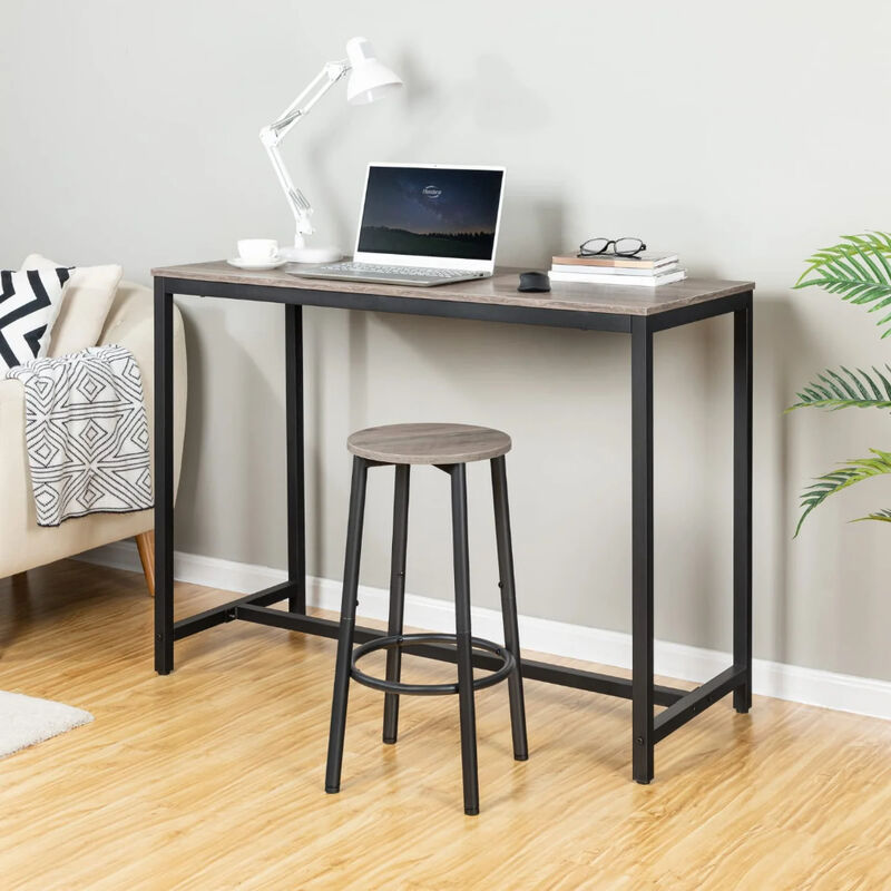 2-Piece Round Bar Stool Set with Footrest, Modern Counter Seating-Greige image number 4
