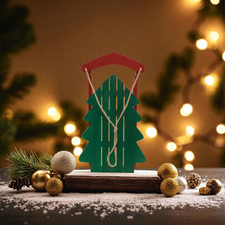 Wood Pine Tree Sled Christmas Decoration – Rustic Wooden Holiday Accent for Winter Home Décor
