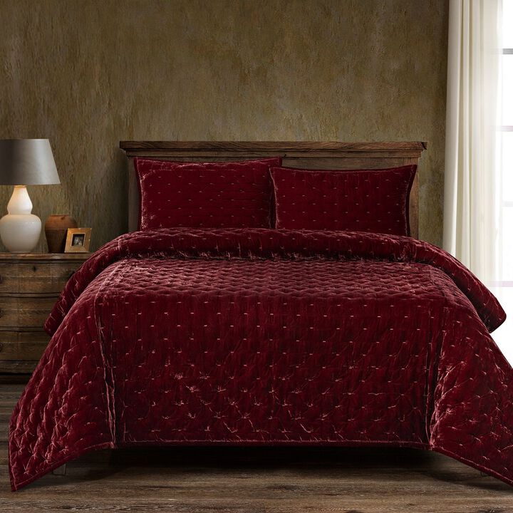 Stella Pintuck Red Full/Queen Quilt Set