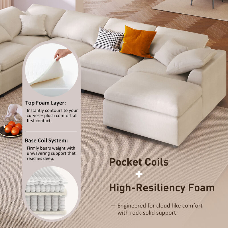 Merax Extra Large 7-Seater Modular Sectional Sofa with L-Shape Design & Movable Ottoman