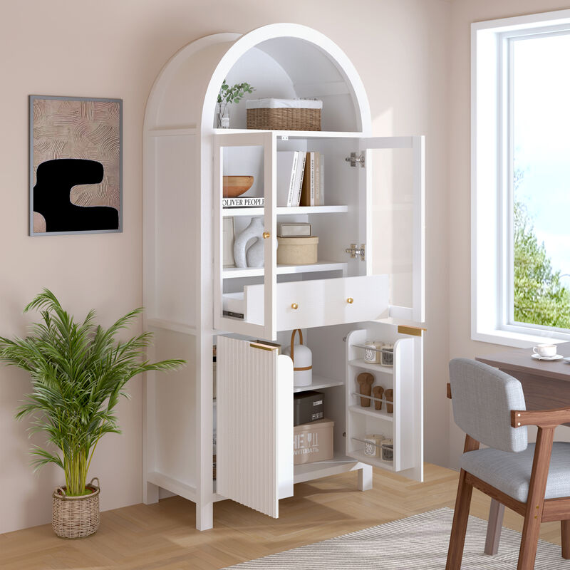 Merax Elegant Vertical Fluting Glass Door Pantry Cabinet - Adjustable Shelves & Versatile Storage image number 2