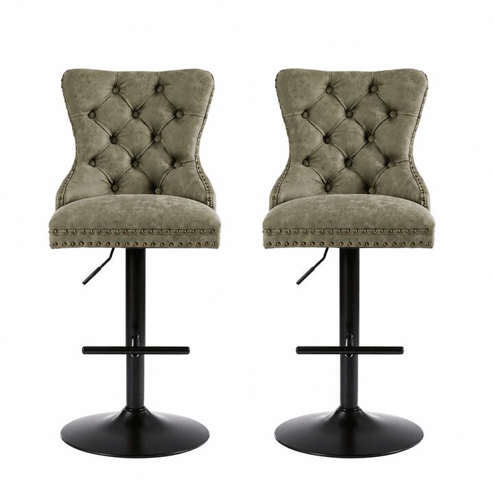Tufted Retro Adjustable Swivel Bar Stools, Set of 2, Counter Height Chairs