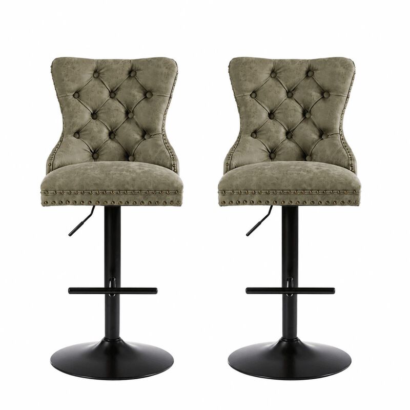 Tufted Retro Adjustable Swivel Bar Stools, Set of 2, Counter Height Chairs image number 0
