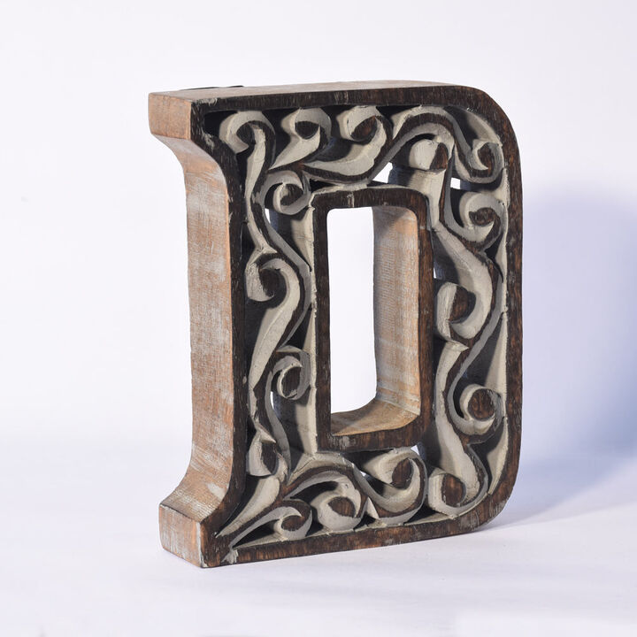 Vintage Gray Handmade Eco-Friendly "D" Alphabet Letter Block For Wall Mount & Table Top Décor