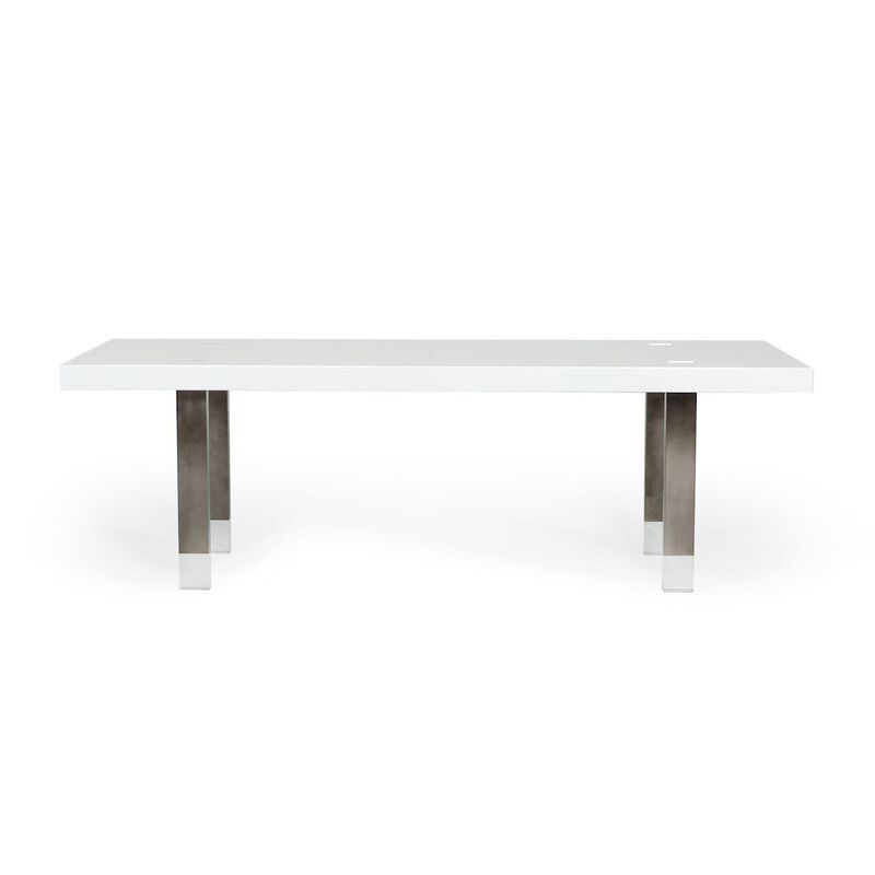Modrest Lenny- Modern White High Gloss & Stainless Steel Gun Metal Dining Table
