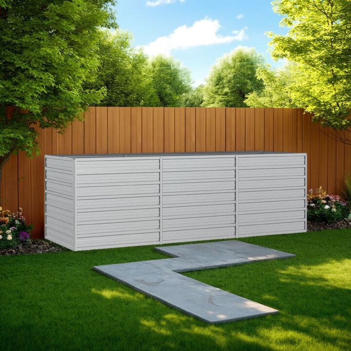 Outdoor Raised Garden Flower Bed, Silver Galvanized Steel, 32x95 Inch