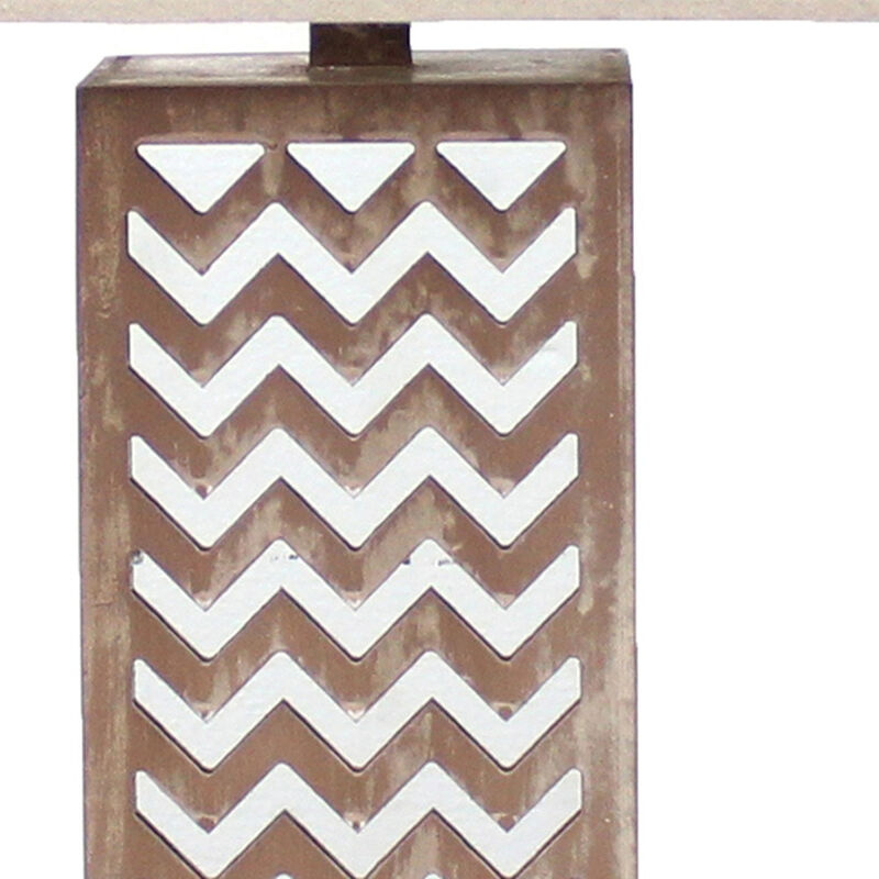 Hivvago 28" Distressed Natural And Silver Metal Bedside Lamp With Beige Cone Shade