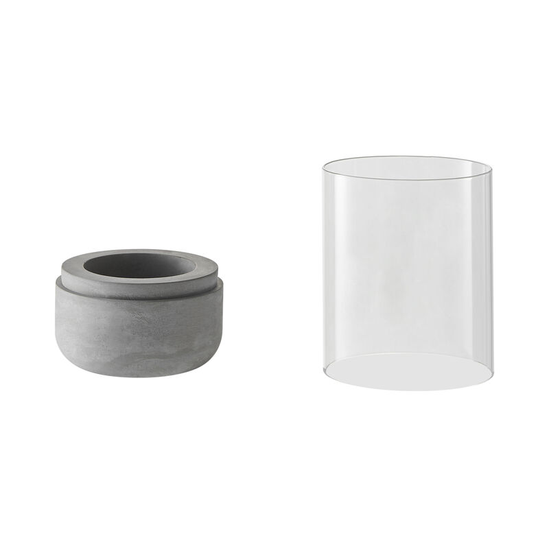 Danya B. Modern Cool Gray Cement Base and Glass Pillar Candle Holder