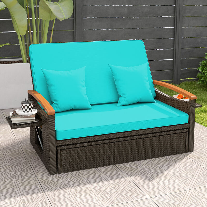 Outdoor Wicker Daybed with Folding Panels and Storage Ottoman