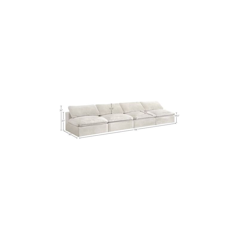 Meridian Furniture Cozy Cream Velvet Comfort Modular Armless Sofa