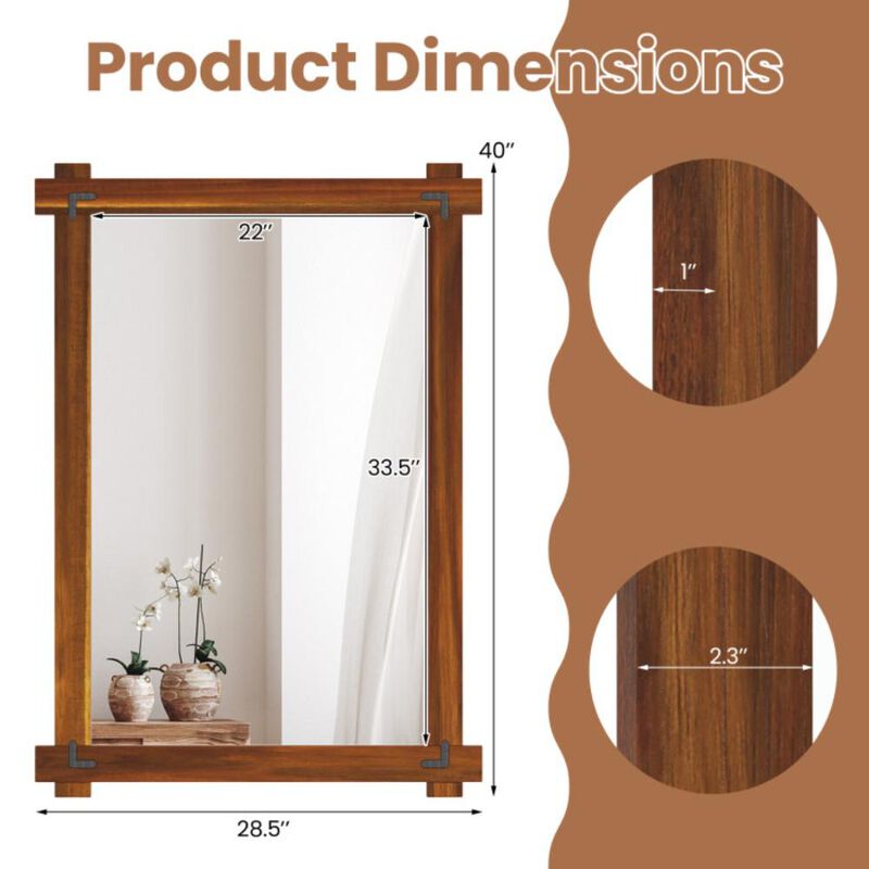 Hivvago Wood Framed Mirror with Acacia Wood Frame and Vintage Rivet Design