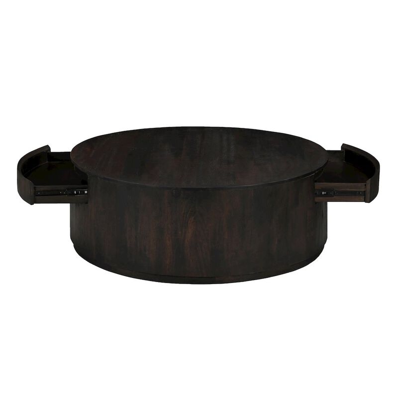 Flagstaff 48 Round Cocktail Table in Barista Brown with 2-Drawers