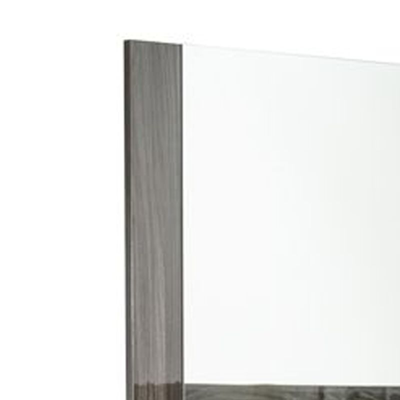 Accent Mirror, Italian Design, 41 Inch Elm Gray Lacquer Wood Frame - Benzara