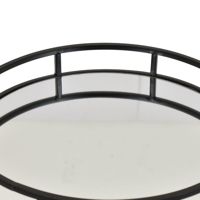 Shaya Round Tray, Gallery Frame w Rails, Glass, Black Metal 15 Inch image number 5