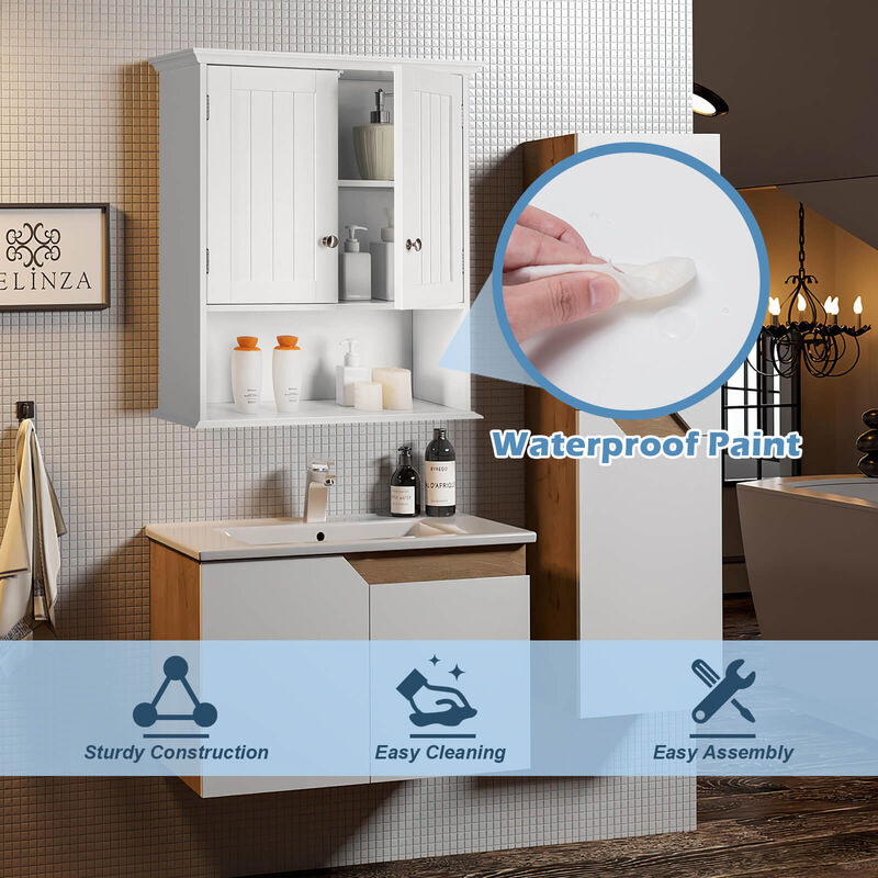 Wall Hanging Bathroom Cabinet with Enclosed Storage and Open Shelves