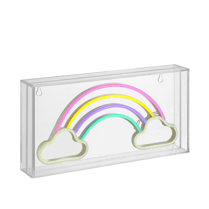 Rainbow 11.75" Contemporary Glam Acrylic Box USB Operated LED Neon Light, Multi-Colored