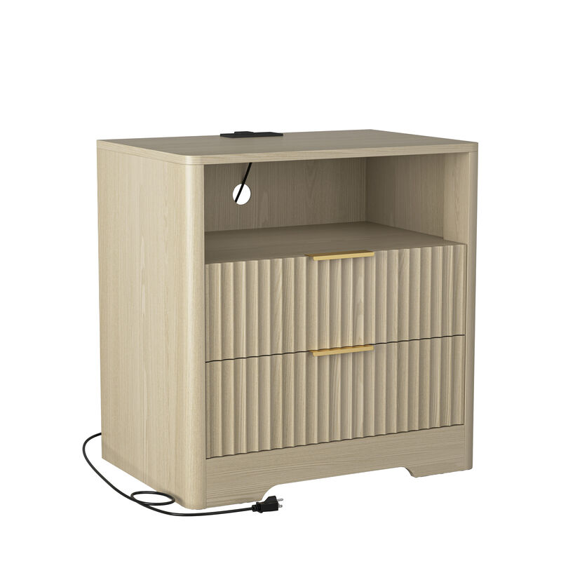 Smart Nightstand with Charging Station Voice Night Light Storage Cabinet image number 0