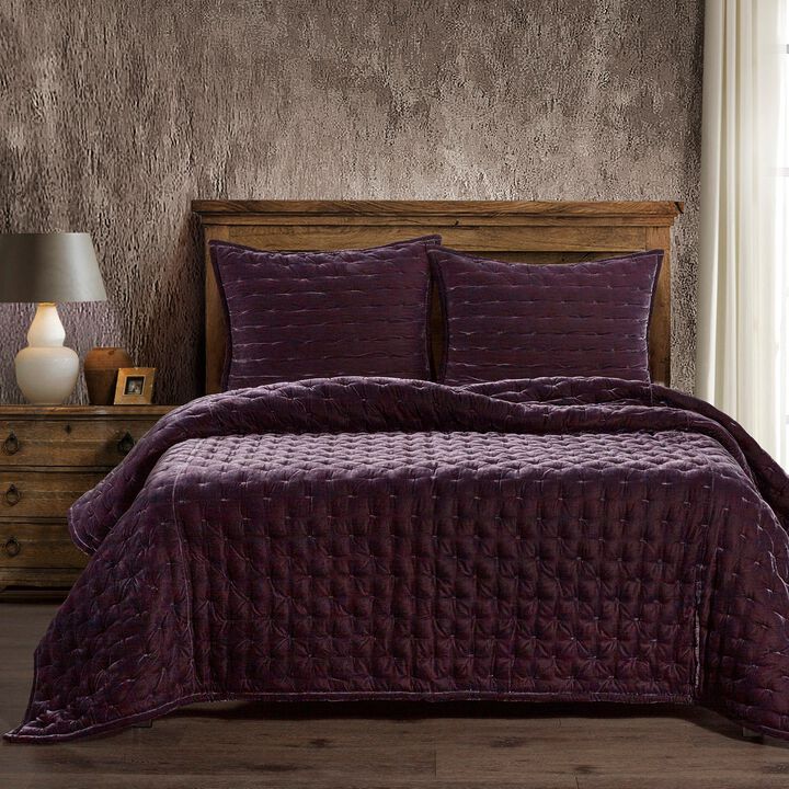 Stella Pintuck Violet Twin Quilt Set