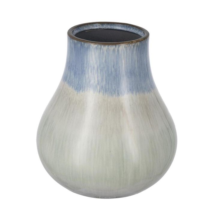 HomeRoots 10" Blue And Gray Ombre Ceramic Round Table Vase