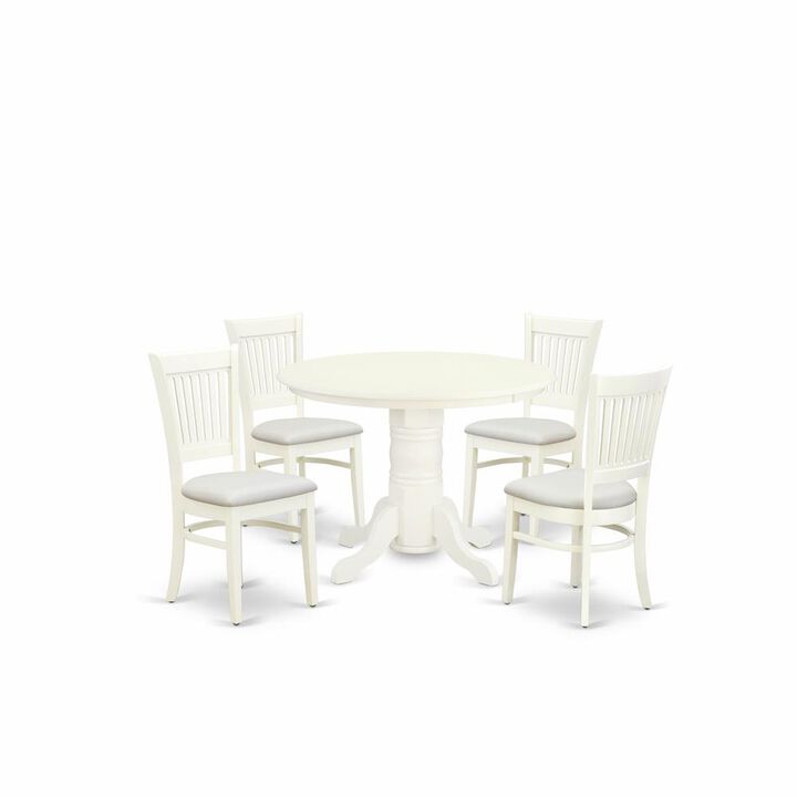 East West Furniture - SHVA5-LWH-C - 5-Piece Dining Room Table Set- 4 Dining Room Chairs and Modern Dining Room Table - Linen Fabric Seat and Slatted Chair Back - Linen White Finish